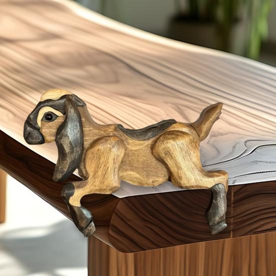 Деревянная фигурка животного, деревенская ручной работы, олень, сидящий на полке, резное животное, украшение с лаковым покрытием для дома, книжной полки, каминной полки, декора гостиной