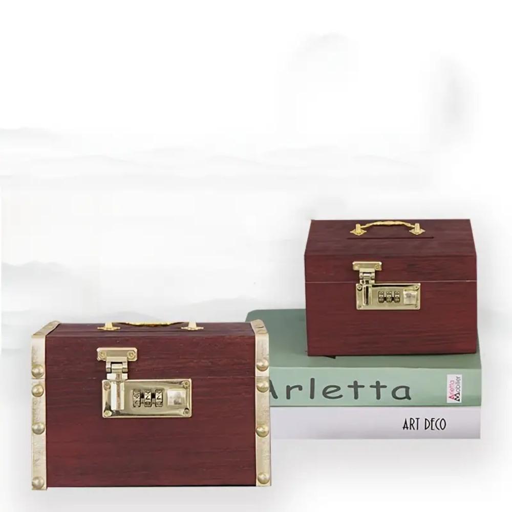 Retro Money Tank Chinese Style Password Lock Money Box Money Tank Wooden Savings Tank  Decorative