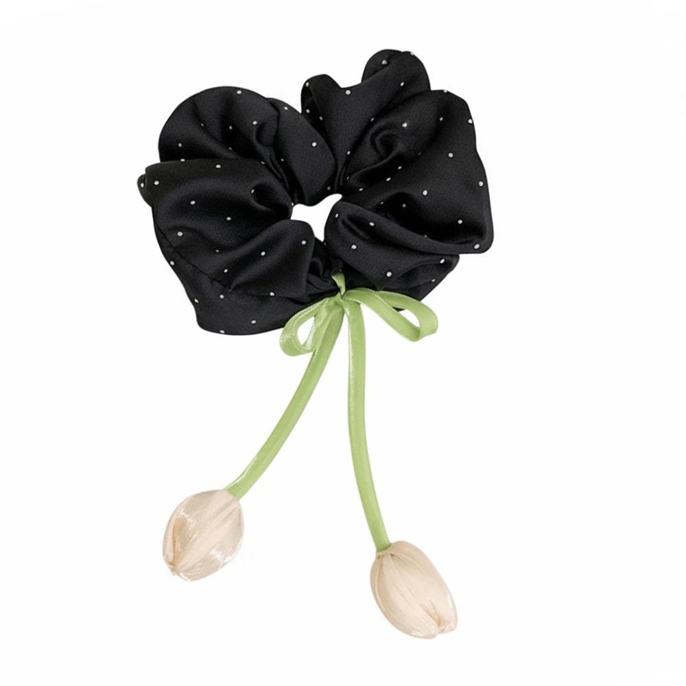 Spring Design Tulip Headbands Elastic Material Mesh Strap Satin Hairstring Bow Hanging Flower Handmade Butterfly Knot