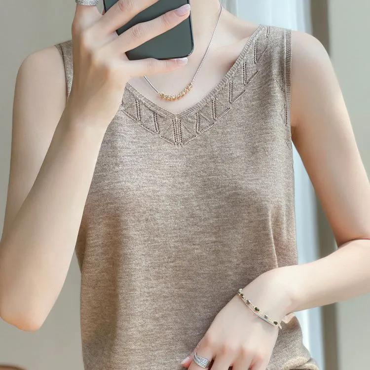 WTEMPO Универсальные ажурные жилеты-камизолы для женщин, трикотажные майки с V-образным вырезом, эластичные топы без рукавов большого размера