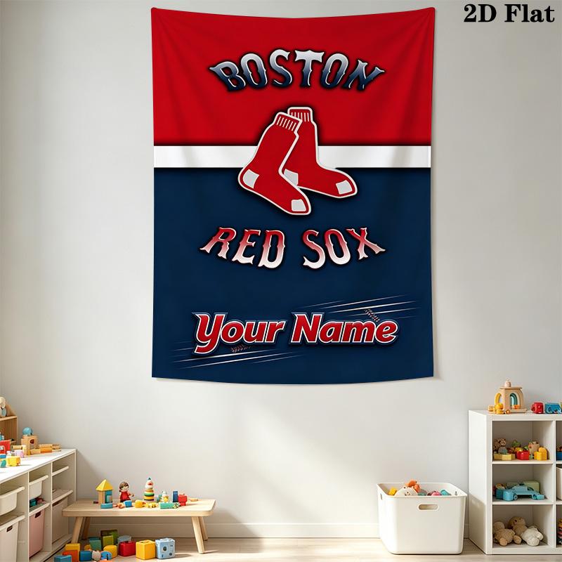Name Custom Boston red sox logo Wall Tapestry Aesthetic Wall Hanging Printed Fabric Blanket Decorative Tapestries for Bedroom Living Room Home Decor