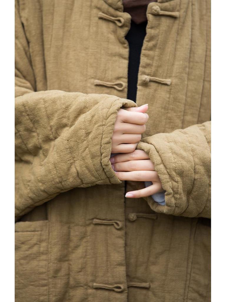 Женское зимнее стеганое пальто из рами и хлопка - Роба в стиле странствующего дзен