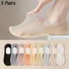 5 Pairs Silicone Anti-slip Invisible No Show Socks Summer Ultra-thin Breathable Sock Slippers Solid Color Ice Silk Low Cut Boat Socks