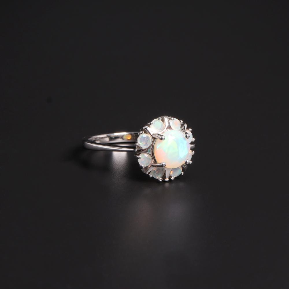 Великолепное кольцо в форме цветка с натуральным опалом и драгоценным камнем S925, серебро, элегантные благородные драгоценные камни, изысканные ювелирные изделия, подарок для женщин и девочек