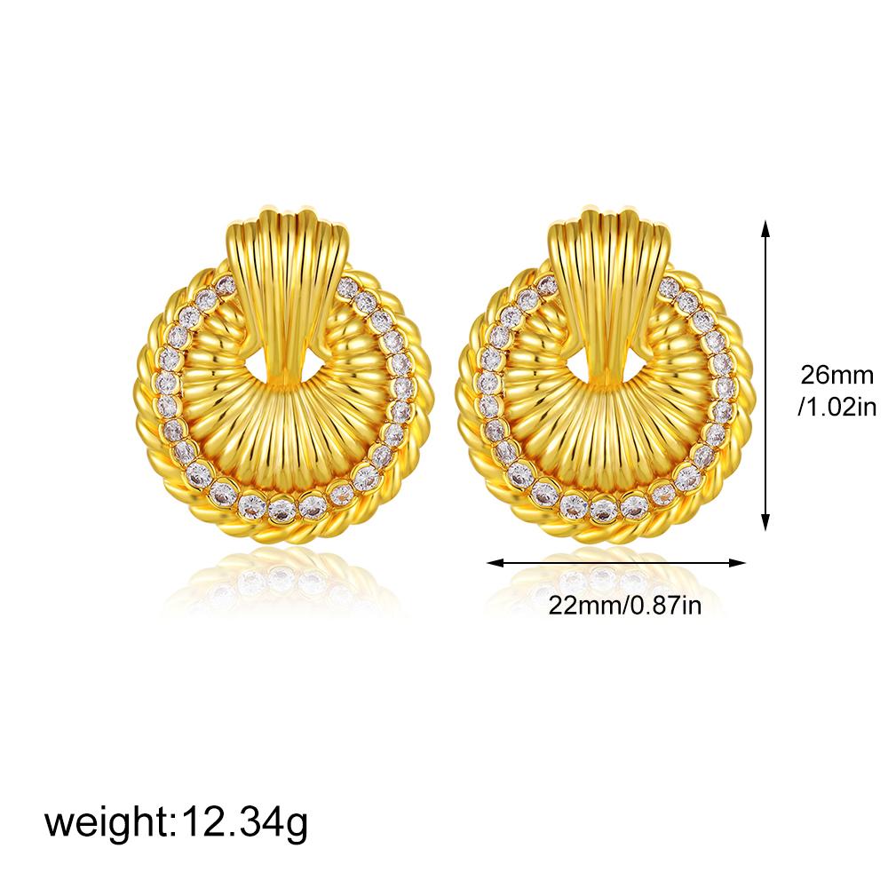 Punk Hiphop Chunky Striped Twist Rope Round Circle Ear Hoops Inlaid Cubic Zirconia Geometric Stud Earrings Githic Jewelry Bijoux