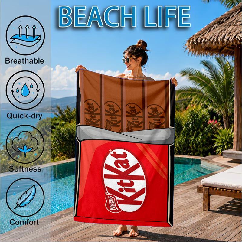 1 шт. Пляжное полотенце Kit-kat для взрослых/семьи, Пляжное полотенце, Сверхвпитывающее быстросохнущее полотенце для бассейна для путешествий, плавания, кемпинга, Подарок