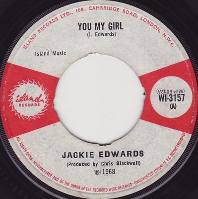 7-дюймовая пластинка JACKIE EDWARDS You My Girl Heaven Only Knows WI3157 Island Records 1968 UK Регги Ска Даб Б/у