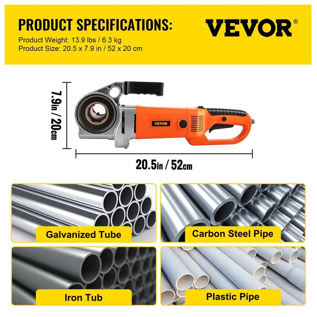 Electric Pipe Threader, 2300W Pipe Threading Machine, Heavy-Duty Hand-Held Power Drive Kit, 220V Pipe Threader Machine, Portable Pipe Threader with 6