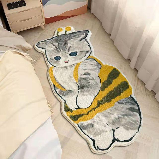 Cartoon Bedside Rug Cat Floor Mat Fluffy Cat Mats Irregular Carpet For Living Room Shaggy Area Rug Thicken Doormat Decor Rug