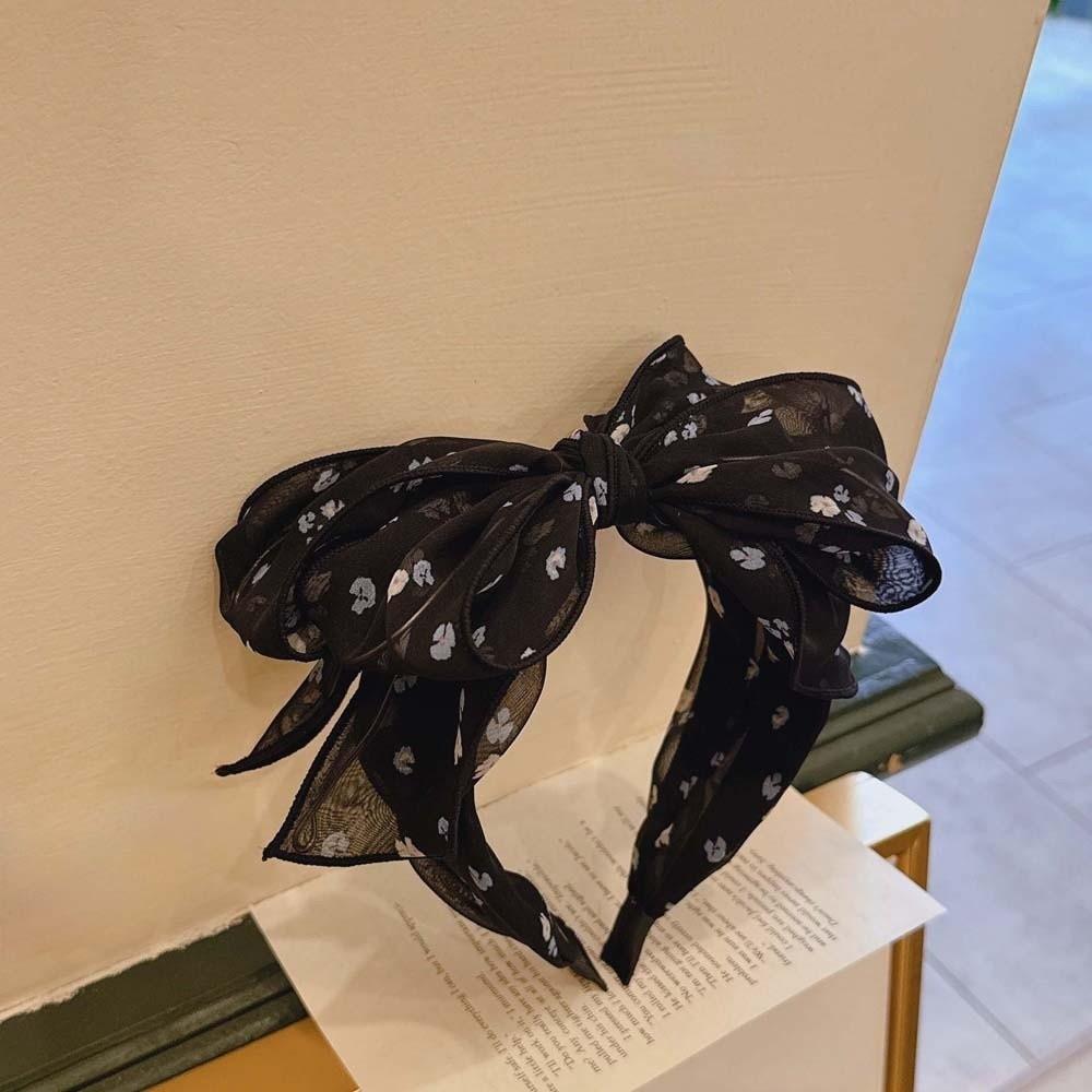 Creative Bownot Wide Hair Hoop Headwear Floral Printed Hairband Three-layer Bow Headband for Gifts