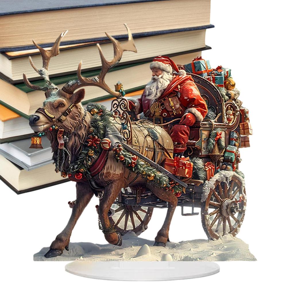 2D Рождественские Олени Сани Фигурка Санты Акриловое Украшение Рождественский Санта Клаус на Санях Декорация Праздничные Принадлежности для Вечеринки