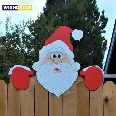 Рождественские украшения на забор Дед Мороз Снеговик Олень Подглядывающий Садовые украшения Для дома и улицы Наземная табличка Сделай сам Фестивальный подарок