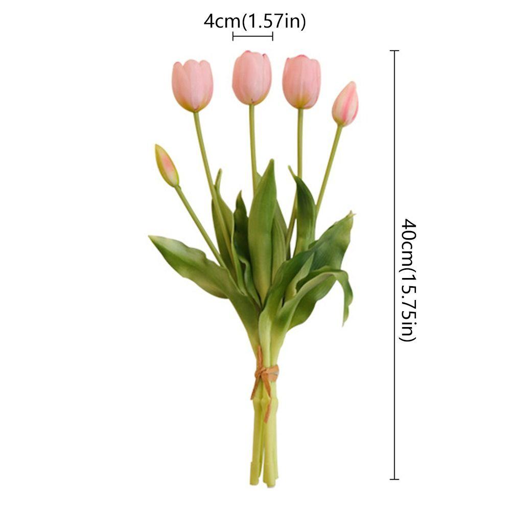 5pcs 5 Heads Artificial Tulips Flowers Real Touch Fake Flowers  Birthday Decor