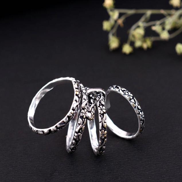 Handmade Silver Arthritis Ring Adjustable Double Band Oxidized Criss Cross Pattern Boho Tribal Jewelry Gift for Women & Men