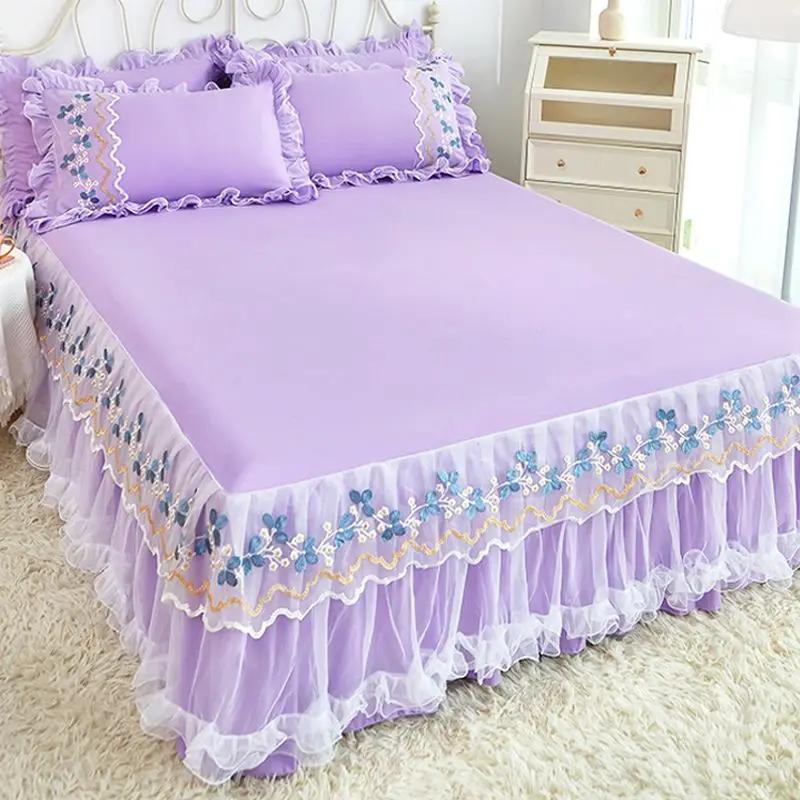 Minimalist Lace Bed Skirt Princess Embroidered Thick Simmons Mattress Cover Anti Slip Protective Home Decor