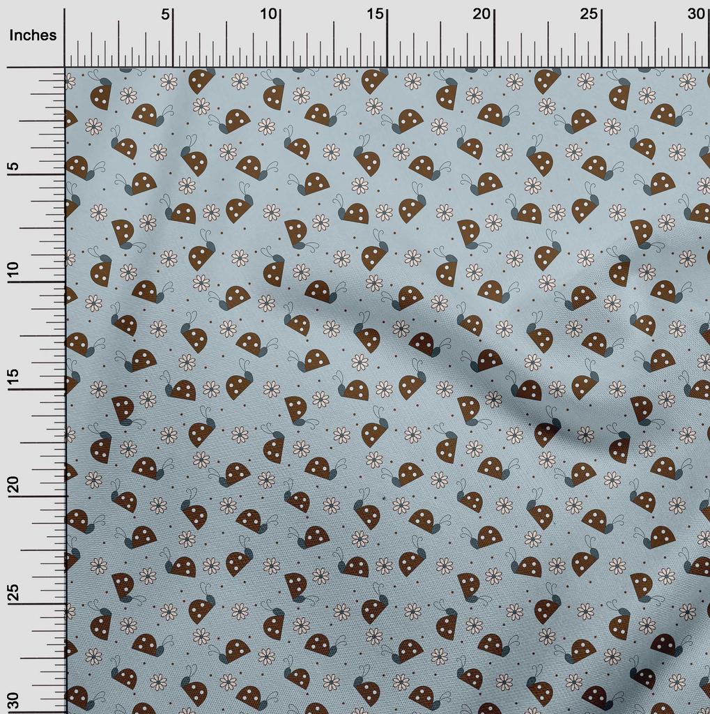 oneOone Cotton Poplin Light Blue Fabric Bird Ladybird  Quilting Supplies Print Sewing Fabric By The Yard 42 Inch
