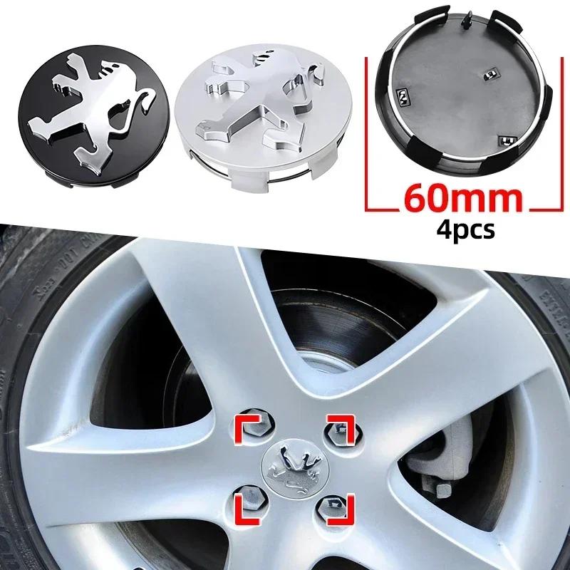 2026 Hot Car Sticker 4pcs 60mm Wheel Center Cap Logo Hub Cover Badge Emblem For Peugeot 2008 3008 307 308 206 207 208 407 508 50