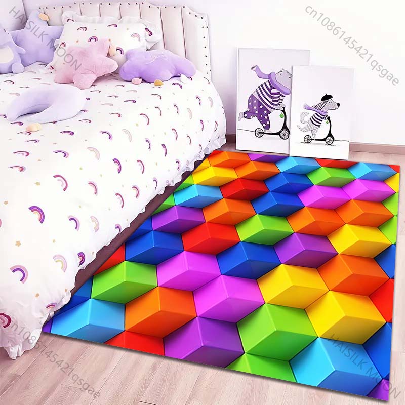 3D Ковер из цветных кубиков для гостиной, спальни, ванной комнаты, креативный придверный коврик, домашний декор, ковер для зоны, прочный, быстрая доставка