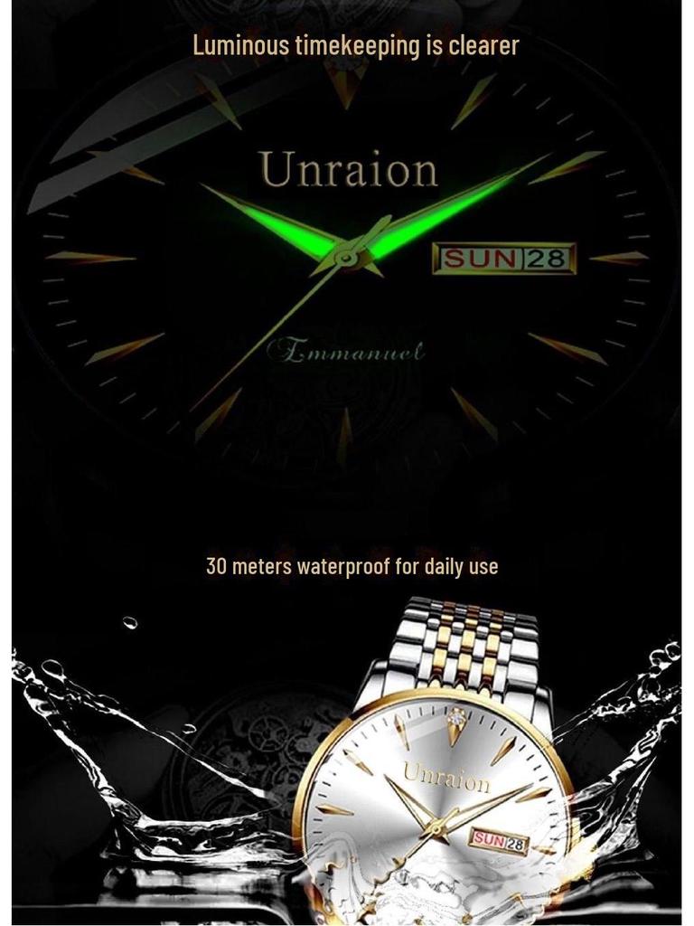 Швейцарские автоматические водонепроницаемые светящиеся мужские часы с двойным календарем - простой корейский стиль