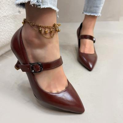 Мода 2025 Новые Женские Туфли Мэри Джейн из Натуральной Кожи Ручной Работы с Острым Носком и Неглубоким Вырезом на Среднем Каблуке, Танцевальные Туфли, Женские Вечерние Платье Туфли-Лодочки