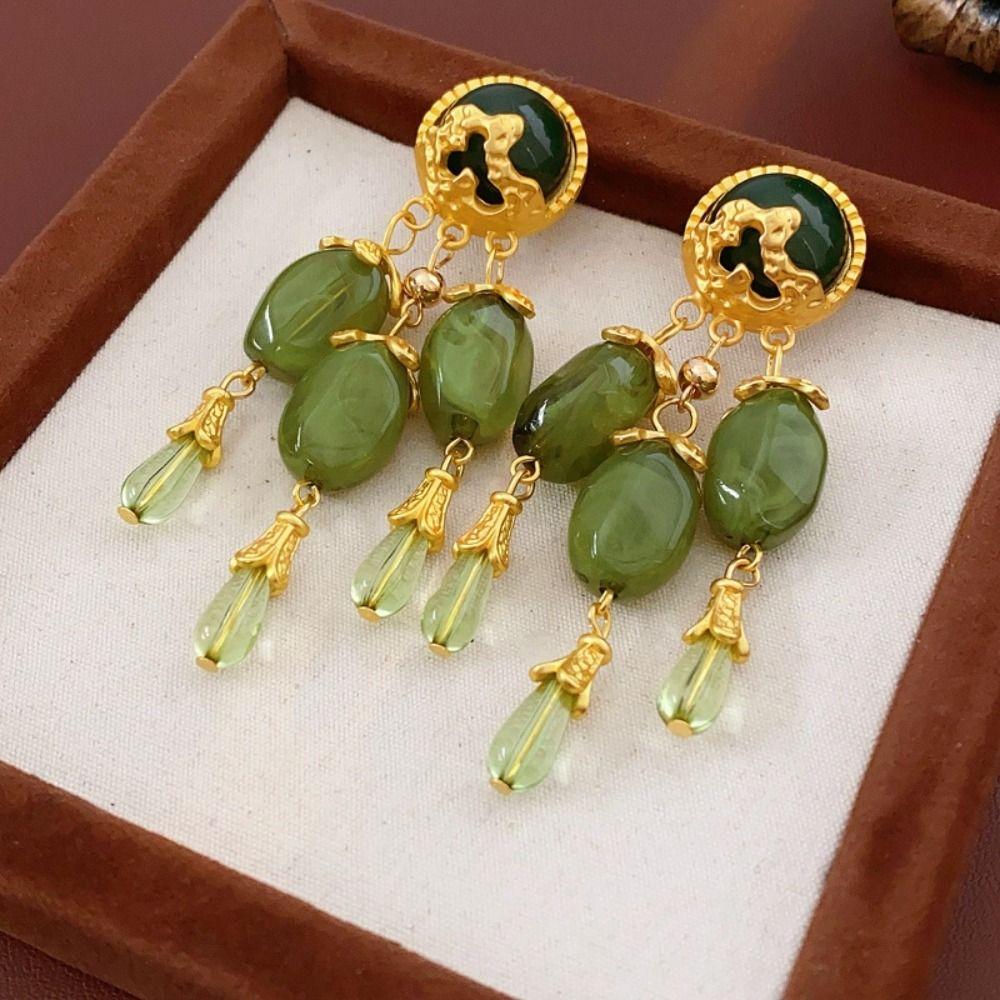 Translucent Resin Earrings Exquisite Vintage Earrings Swaying Green Drop Earrings  Party