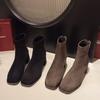 Women Ankle Boots Autumn Winter Fashion High Heels Chunky Middle Heel Suede Short Boots Woman Round Toe Back Zip Casual Shoes
