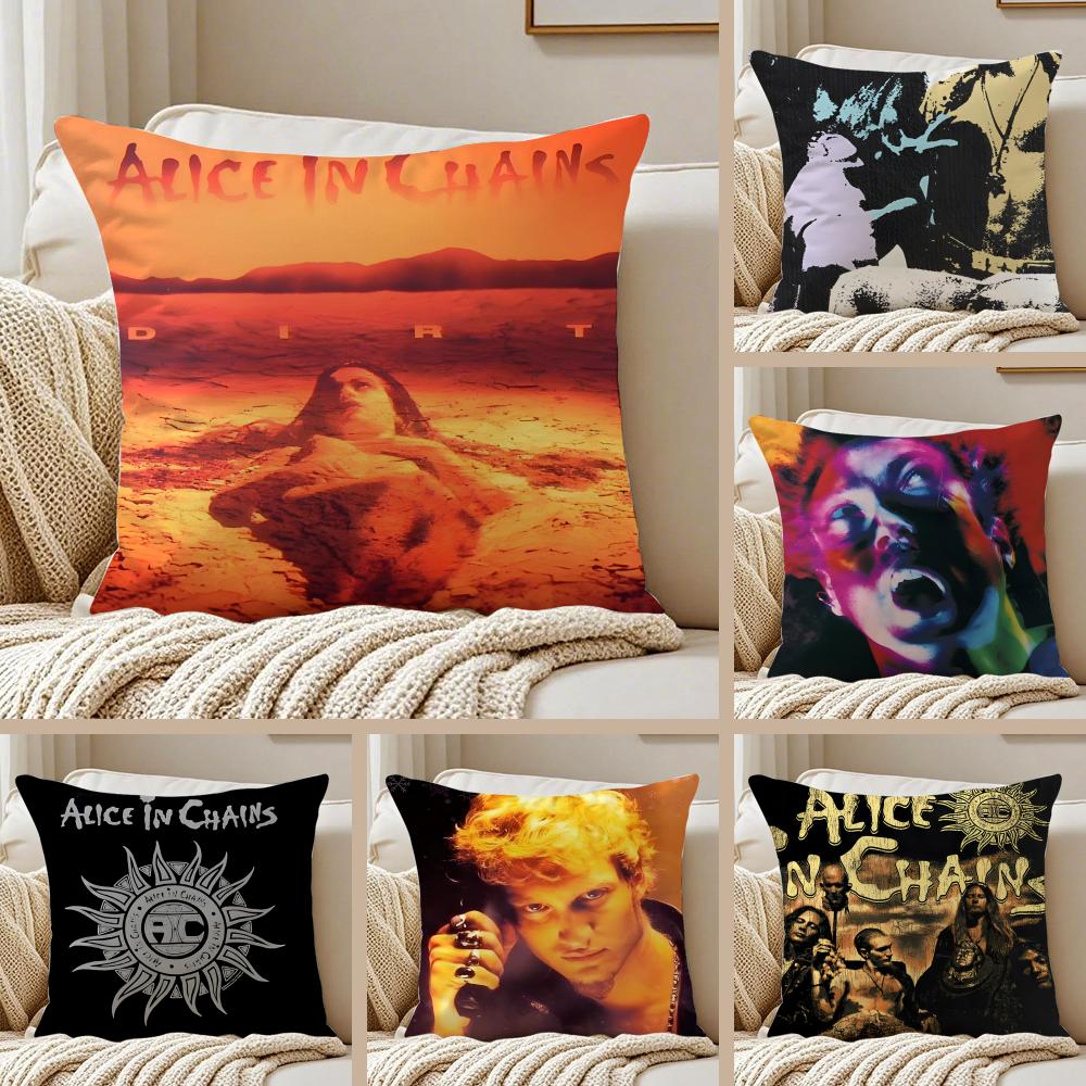 American Band AAlice in Chains Cushion Cover Pillowcase Antidustmite Invisible Zipper Short Plush Sofa Cushion