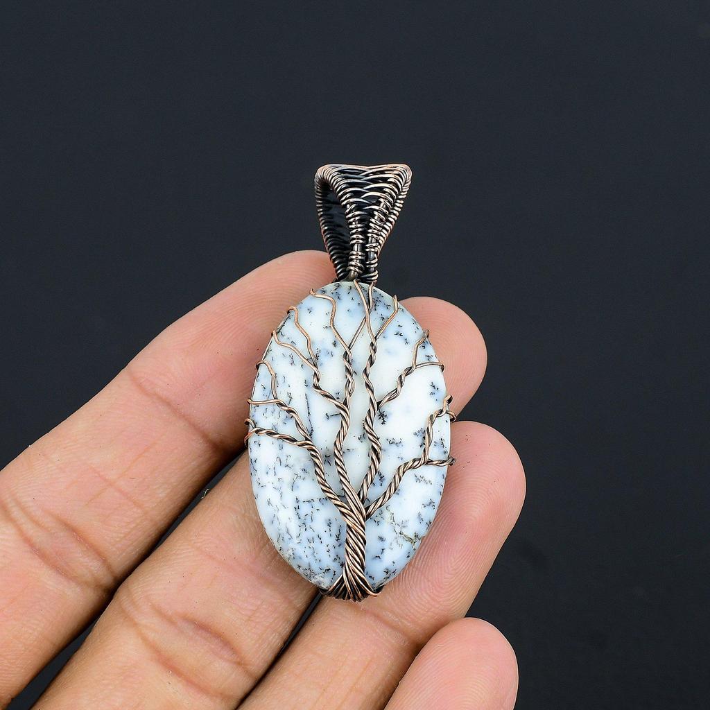 Tree Of Life Dendrite Opal Pendant Gemstone Jewelry, 999 Copper Wire Wrapped Pendant, Handmade Jewelry Birthstone Pendant, Gift For Him