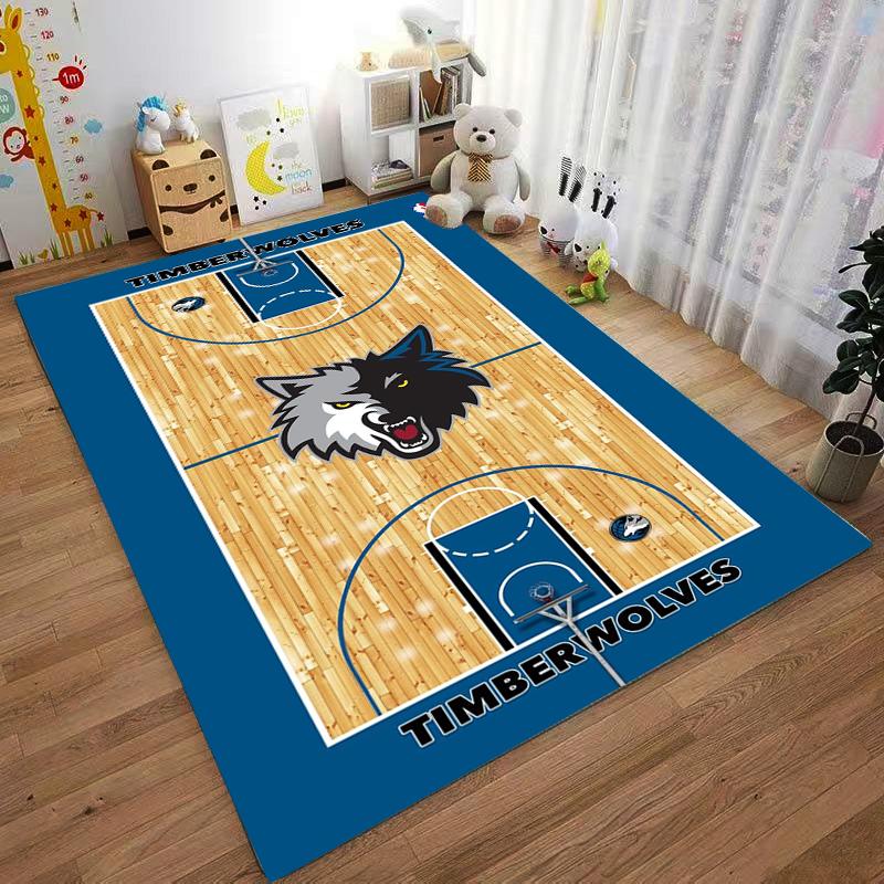 "Timberwolves Court Style Carpet with Wolf Logo - Sports Design Rug" Suitable for use as an anti-slip for living room bedroom sofas