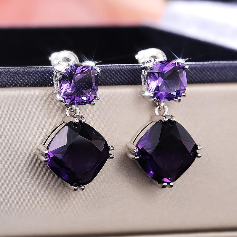 Huitan Unique Purple CZ женские висячие серьги для вечеринок, индивидуальные женские аксессуары, подарок на годовщину Дня святого Валентина, модные ювелирные изделия