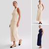 Summer Women Dress Knitted Sheath Slim Fit Solid Color Round Neck Elastic Sleeveless Single-breasted Buttons Length Midi Dress