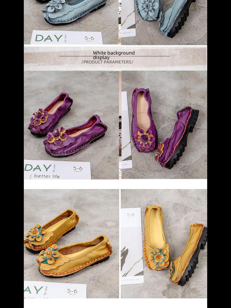 Женские балетки Xinrui в стиле ретро из натуральной кожи с мягкой подошвой — ручная работа, удобные, с неглубоким вырезом