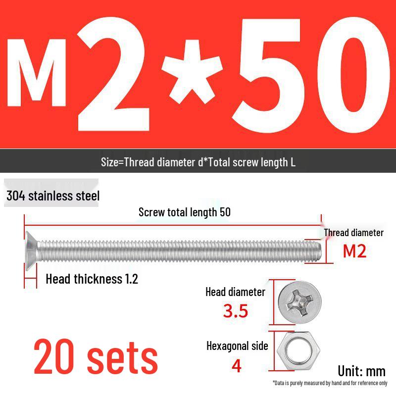 Набор Extra Long Phillips Flat Head Винтов и Гаек из Нержавеющей Стали 304 (2М, 3М, 4М)