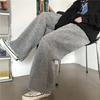 Autumn Winter Women Pants Solid Color Elastic Waist Thickened Imitation Cashmere Loose Straight Ankle Tied Trousers Streetwear