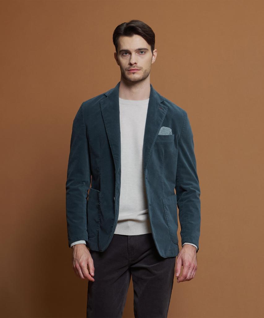 Panicale Blue Slim Fit Velvet Jacket