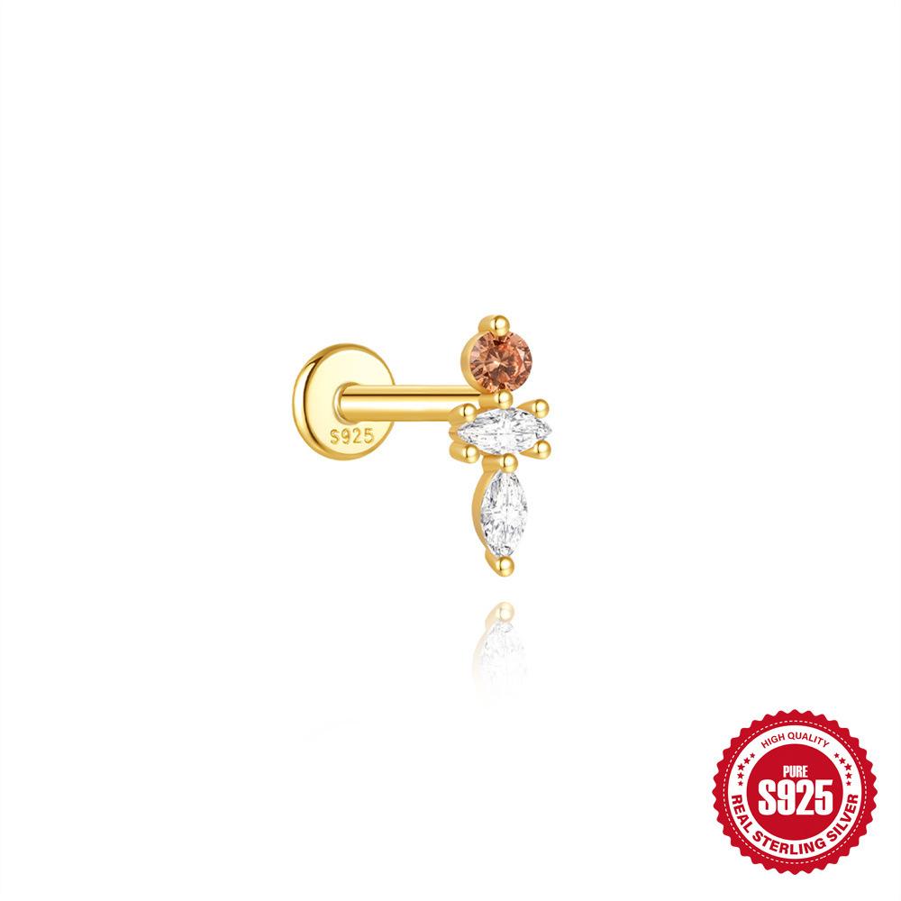 Серьги-пирсинг из стерлингового серебра S925 для повседневного ношения, спираль в хрящ, с четырьмя звездами, цветная, цветок, бриллиант, 2026