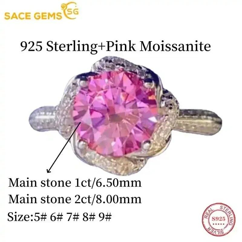 Sace Gems Сертифицированное GRA 1-2CT розовое кольцо с муассанитом VVS1 Lab Diamond Solitaire Кольцо для женщин Обручальное кольцо Ювелирные изделия