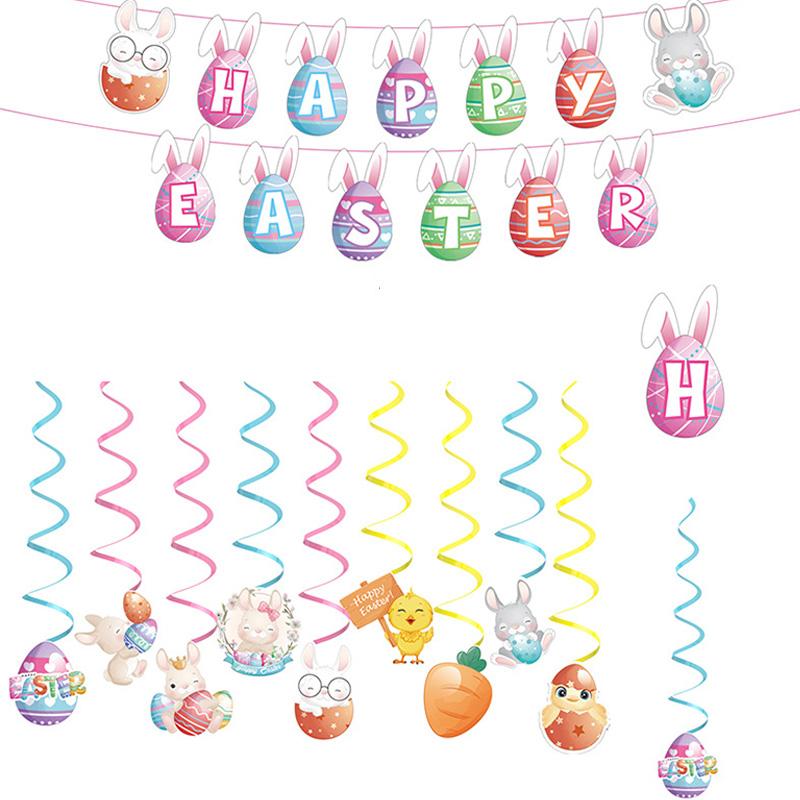 Easter Easter Party Supplies Spiral Hanging Garland Bunny Egg Pattern Balloons Rabbit Cake Topper