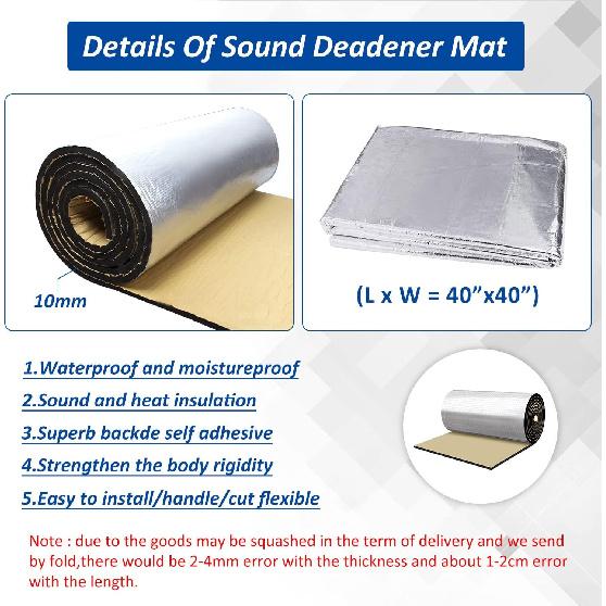 Car Heat Sound Deadening Ulation Mat, Sound Deadener & Heat Ulation Pad For Auto Hood Engine Roof Door And Trunk - 394Mil 10.76Sqft - 40 Inch X 40