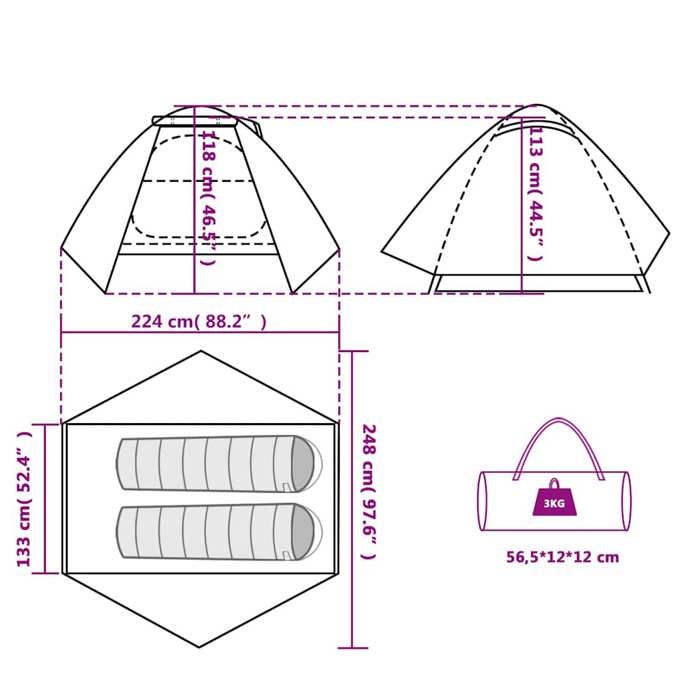 VidaXL Tente de Camping 2 Personnes, Tente d'Ombrage avec Sac de Transport, Auvent Portable avec Parois Latérales pour 94324