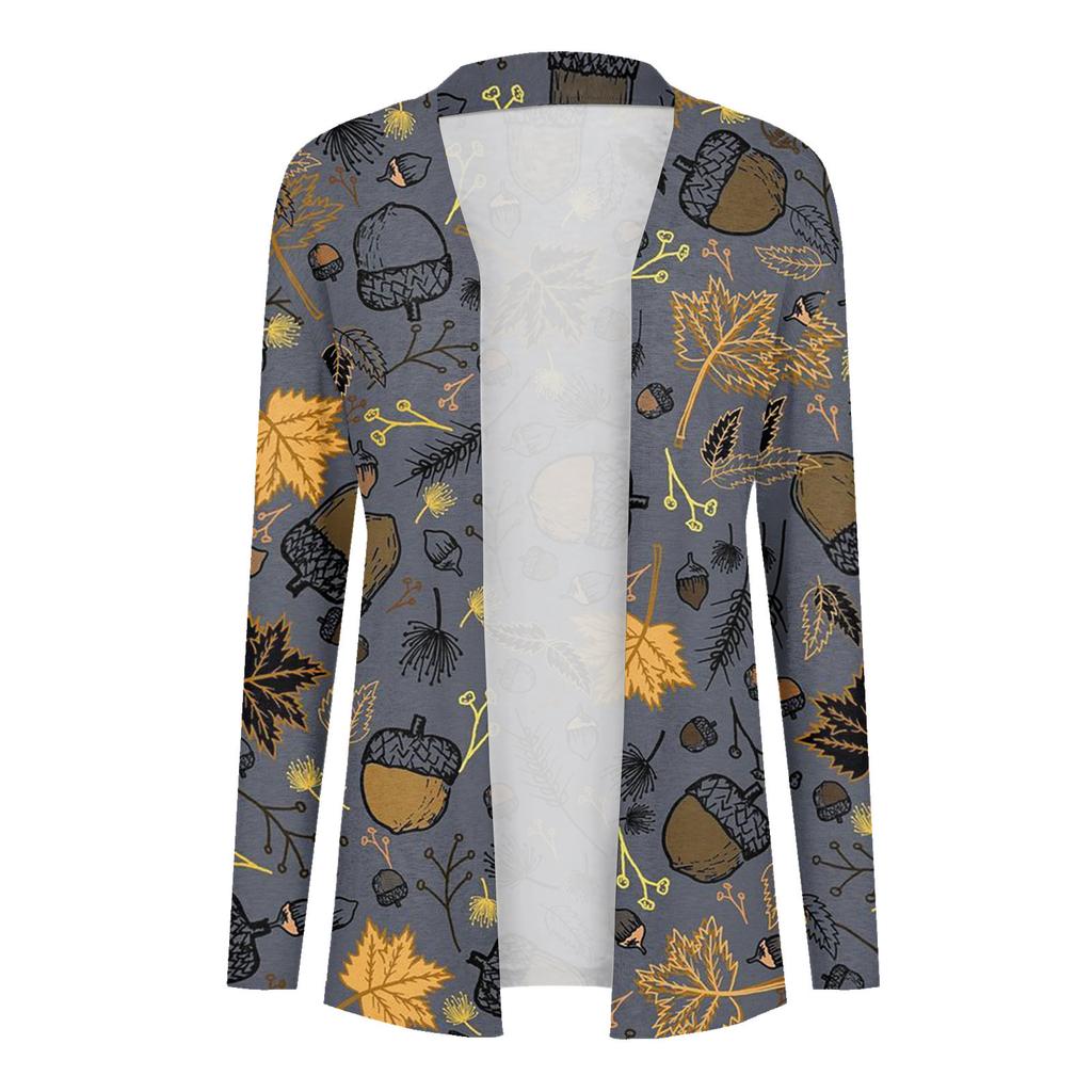 Women's Fashion Casual Halloween Printed Long Sleeve Mid-Length Cardigan Jacket