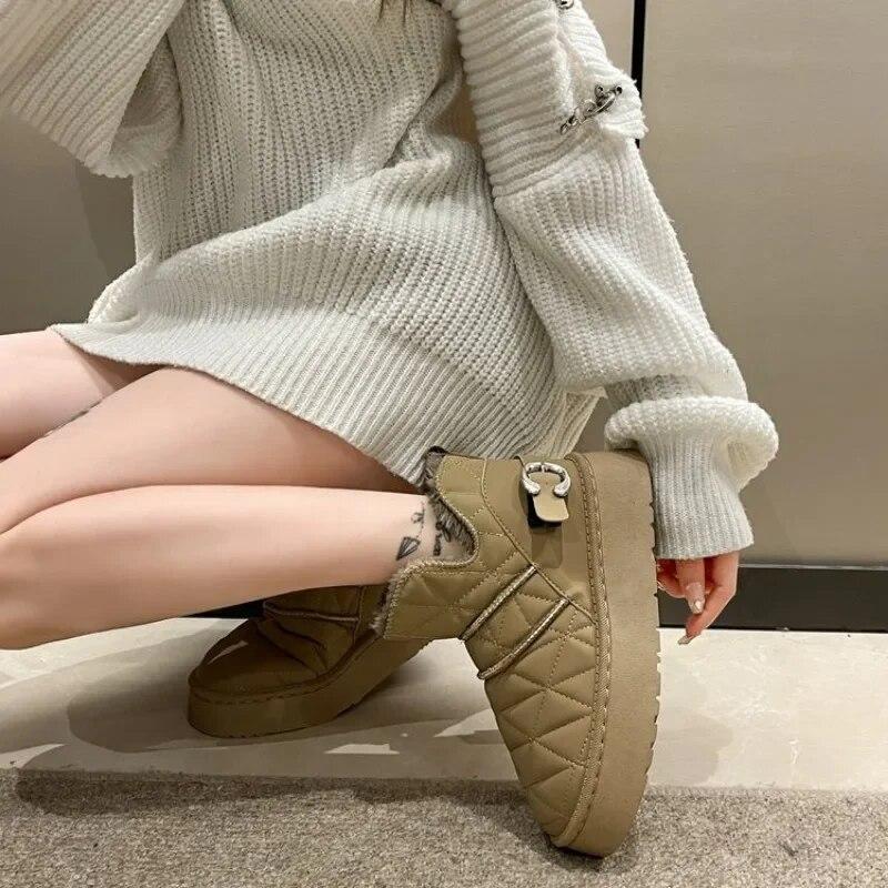 Женские зимние ботинки, зимние теплые плюшевые ботинки, непромокаемые тапочки, повседневная обувь на плоской подошве, зимние модные стильные ботильоны