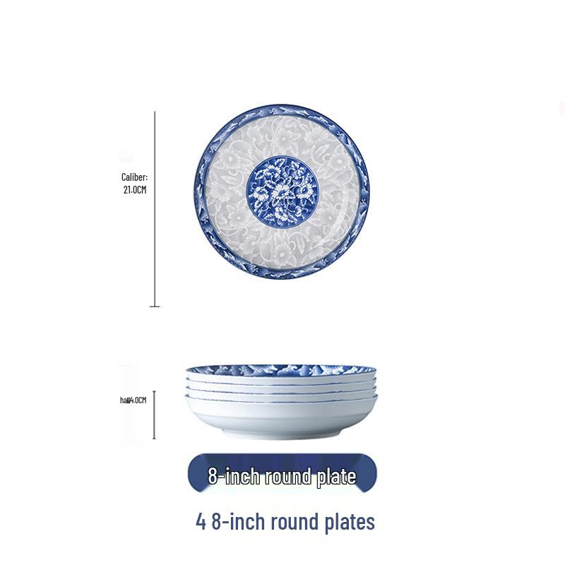 Квадратная фарфоровая тарелка «Жуи» сине-белого цвета — идеально подходит для еды, фруктов, блюд, приготовленных на пару и запеченных.