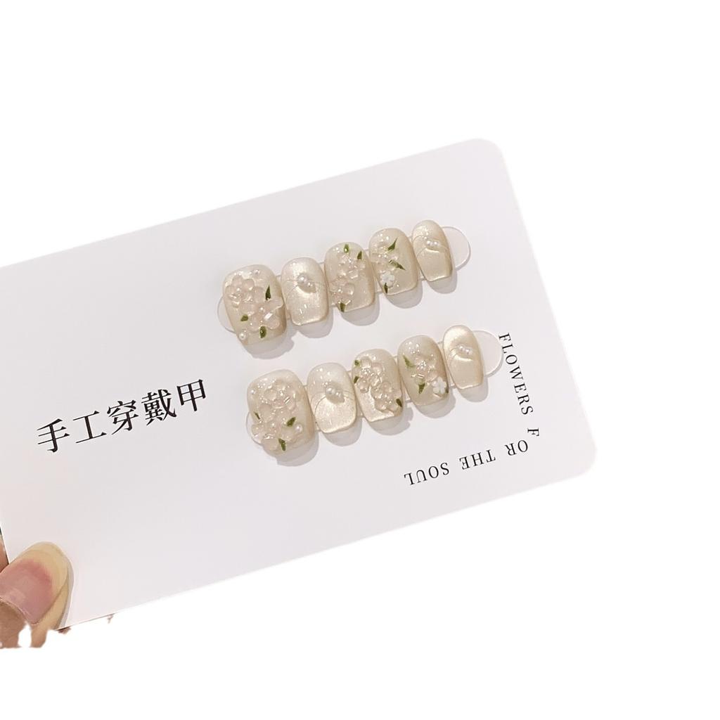 Pure Handmade Light-chasing Cat Eyes Spring and Summer Short Armor Hand-painted Cat Eyes Camellia Nail Stickers