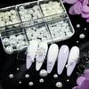 1Box Half Round Flat Beads Faux Pearl Nail Art Charm Decoration White Beige 3D Nails Accessories Korea DIY Manicure Supplies