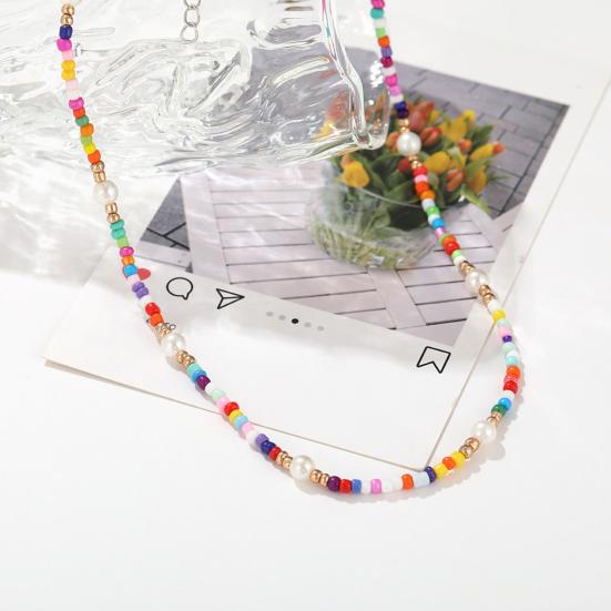Женское ожерелье, красочные бусины, жемчуг, регулируемый, гладкий, в богемном стиле, искусственная длина, зажим для лобстера