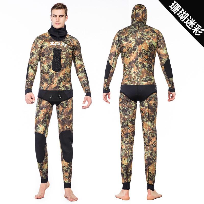 5mm Neoprene Camo Spearfishing Wetsuit Set Men Women Thermal Dive Suit Snorkeling Freediving Coastal Fishing