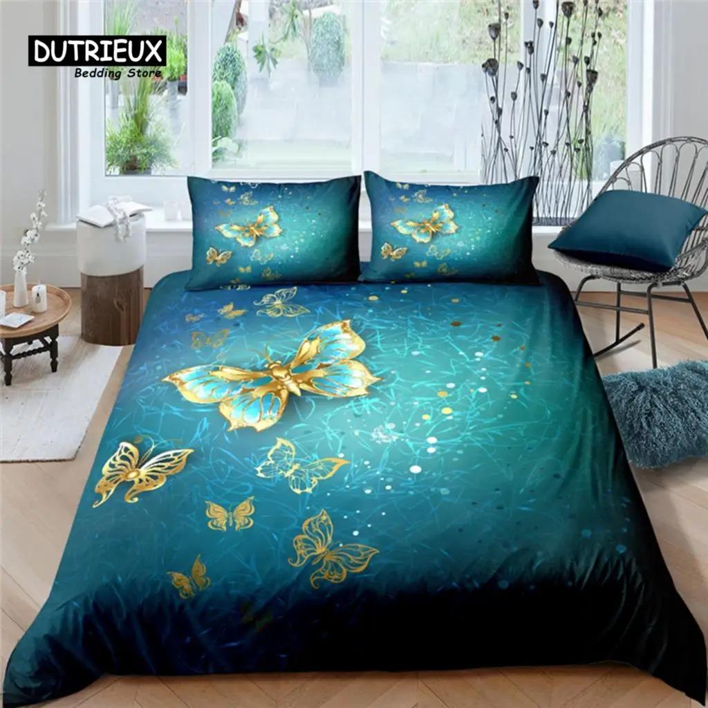 Главная Жизнь Роскошь Бабочка Принт 23 шт Мягкий Пододеяльник Наволочка Королева и Кинг Размер Детский Постельный Комплект EUUSAU Размер