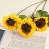Искусственный подсолнух с листьями на длинном стебле из искусственного шелка, большой подсолнух для дома, отеля, поделок своими руками, свадебной вечеринки, декора помещений и улицы