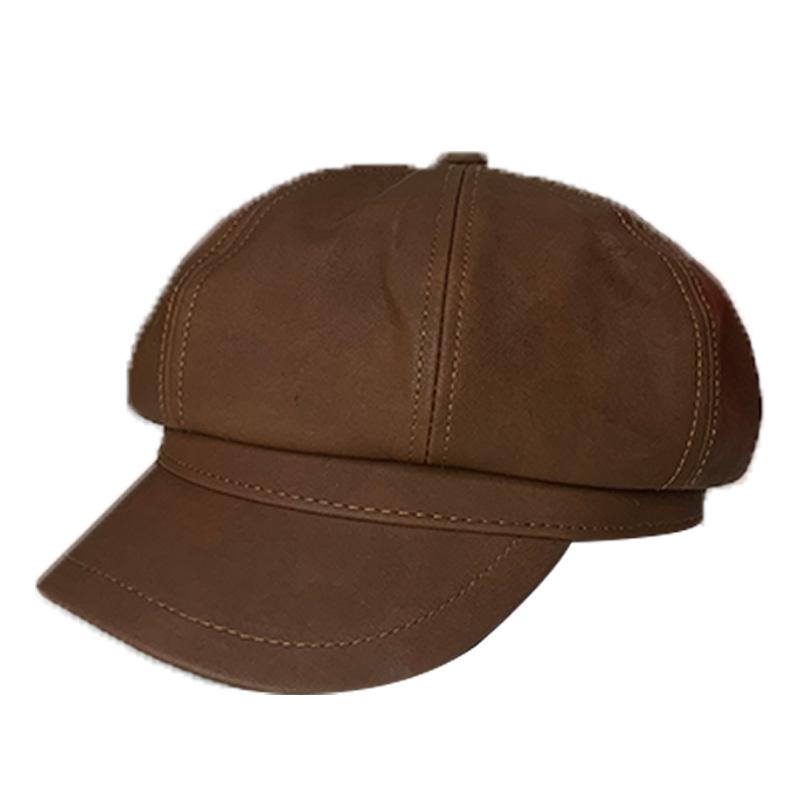 Чжоу подарил кожаную восьмиугольную шляпу женскую шляпу осень и зима британский литературный и художественный художник шляпа в стиле Гонконга кофейного цвета Бере газетчик